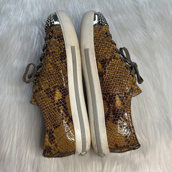 Miu Miu Yellow Python Print Leather Studded Toe Cap Sneakers - Picture 6 of 11